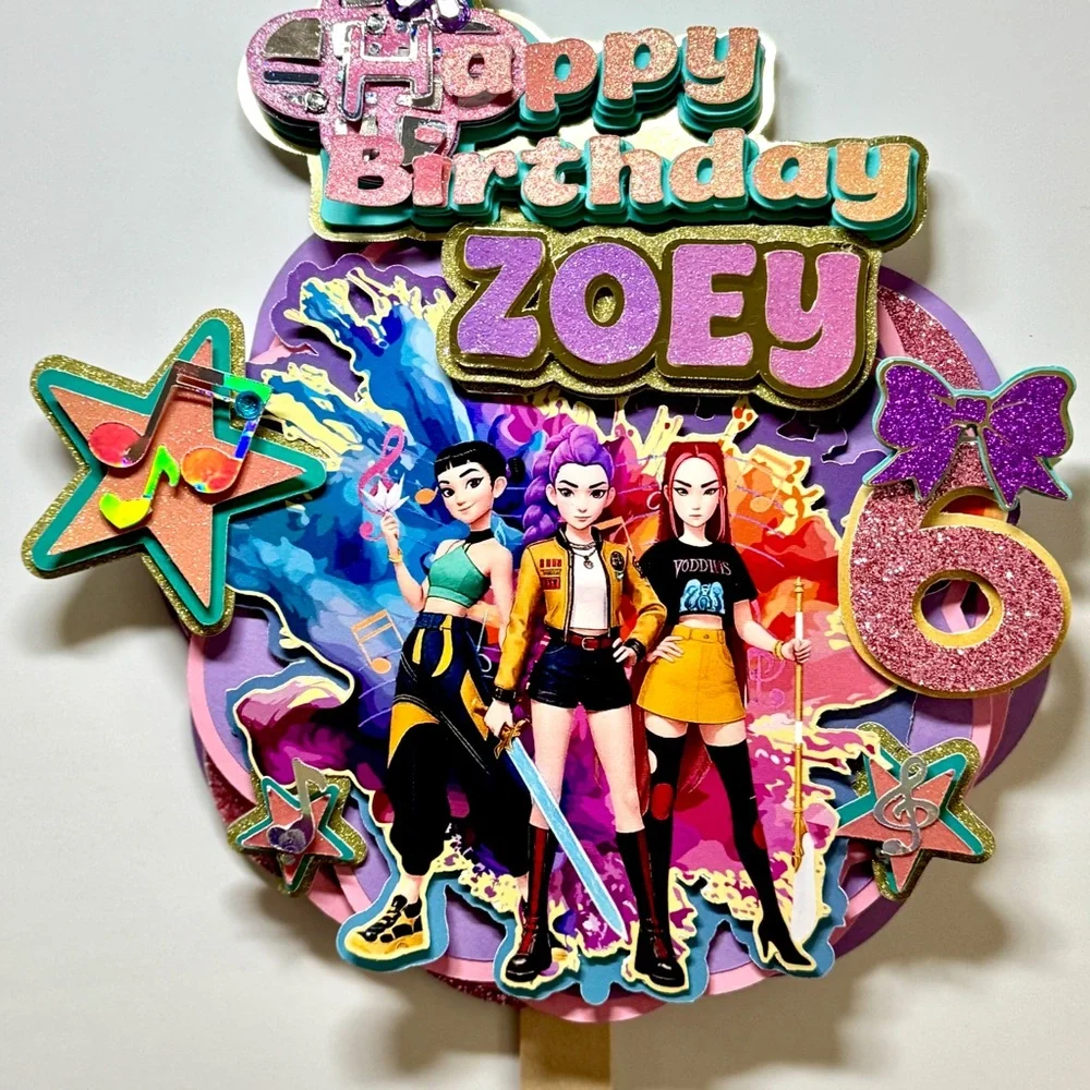 3D Girls Huntrix Kpop Demon Hunter Birthday Cake Topper